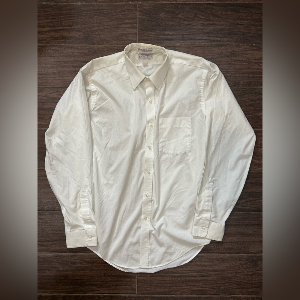 VTG 80s Arrow Paddock Club White Dress Shirt Button Up Men's Sz 16.5 x 34